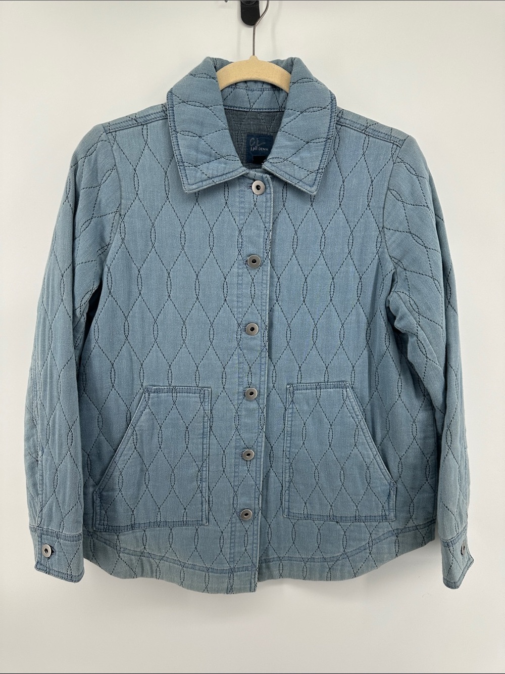 J. Jill Cottagecore Nautical Lagenlook Lite Blue Quilted ButtonFront Jacket SzXS